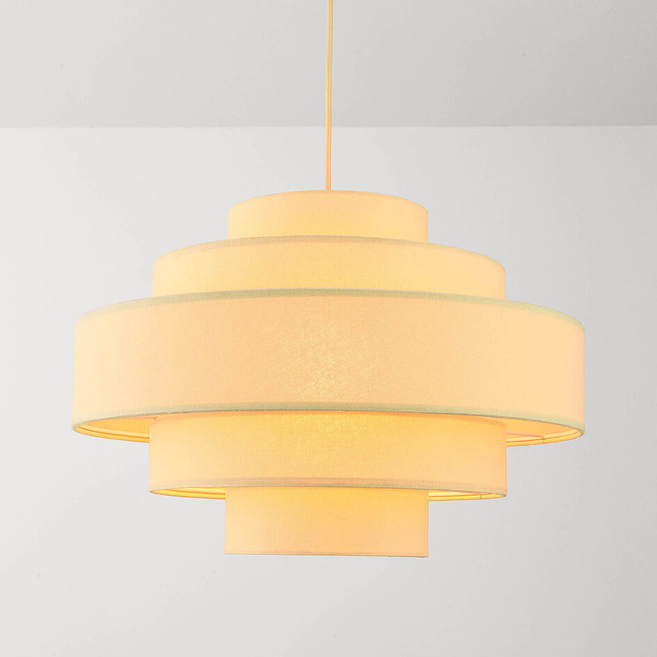 Suspension Zavon avec abat-jour en tissu superposé crème beige