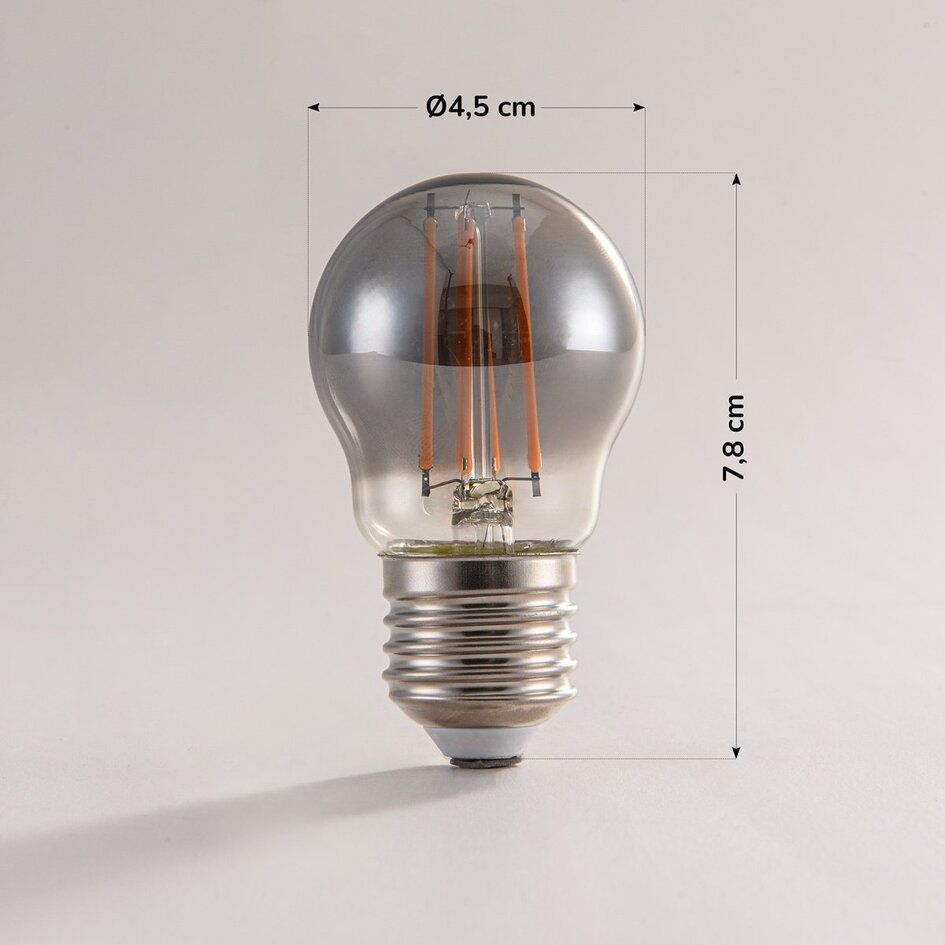 Ampoule filament LED E27 3 niveaux 4,5 watts, verre fumé, 45 mm