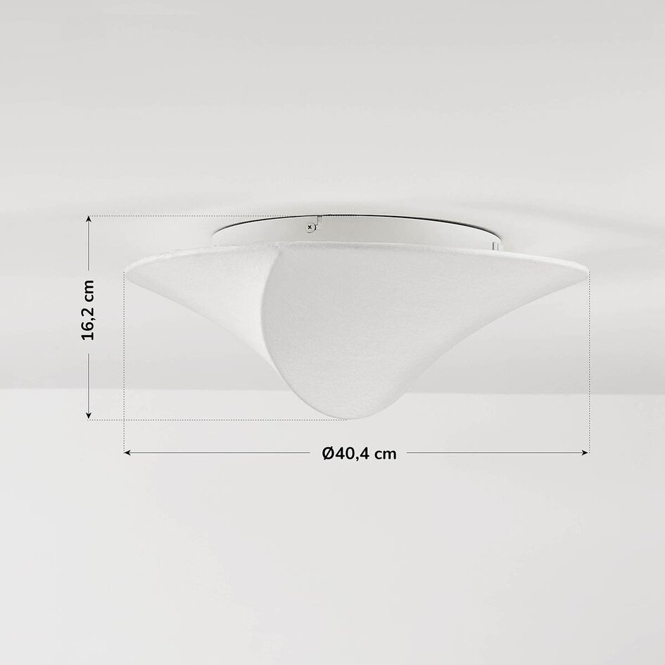 Plafonnier Korena avec forme fluide et abat-jour aspect soie - blanc