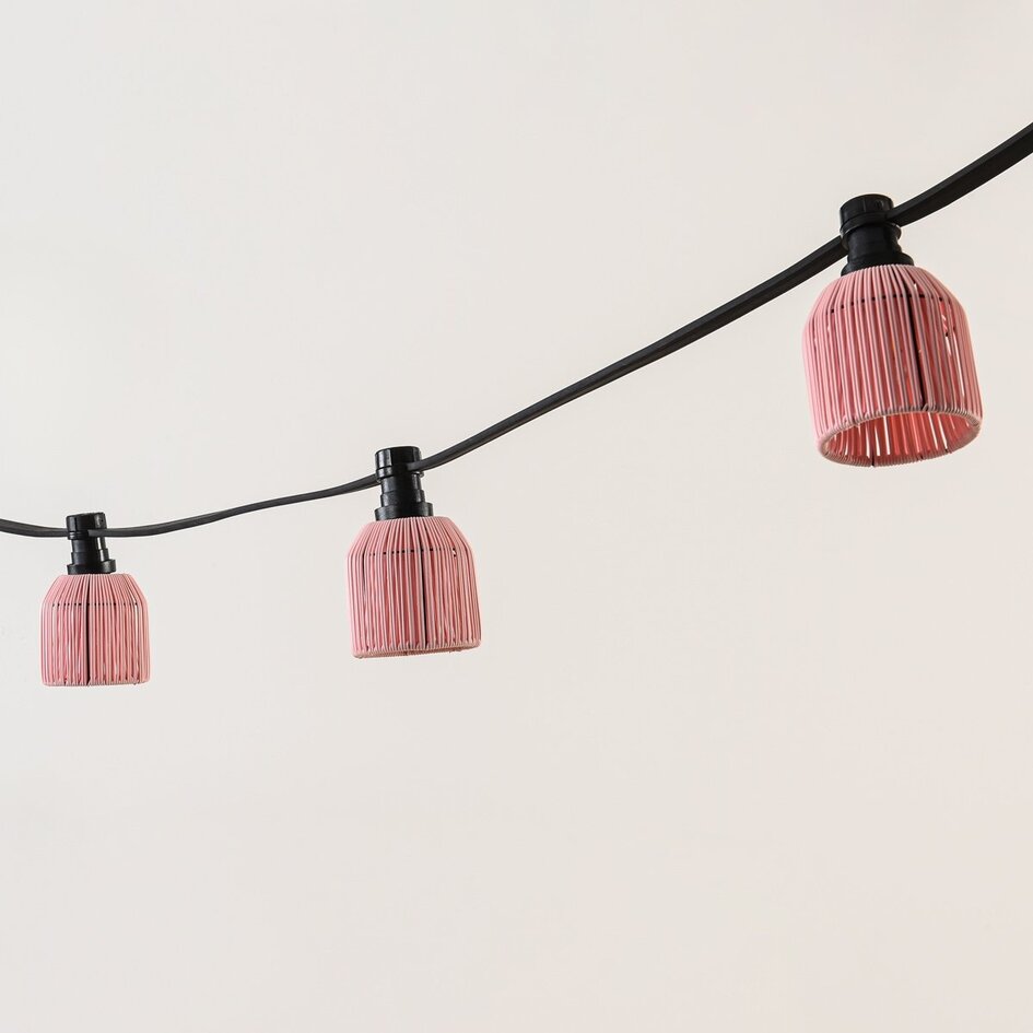 Abat-jour aspect rotin pour guirlande guinguette, rose