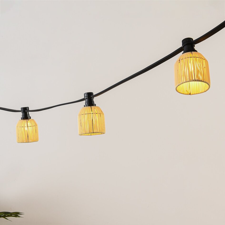 Abat-jour aspect rotin pour guirlande guinguette, beige sable