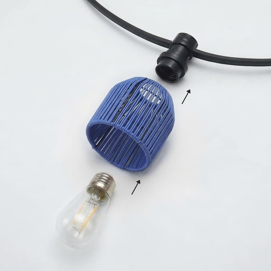 Abat-jour aspect rotin pour guirlande guinguette, bleu foncé
