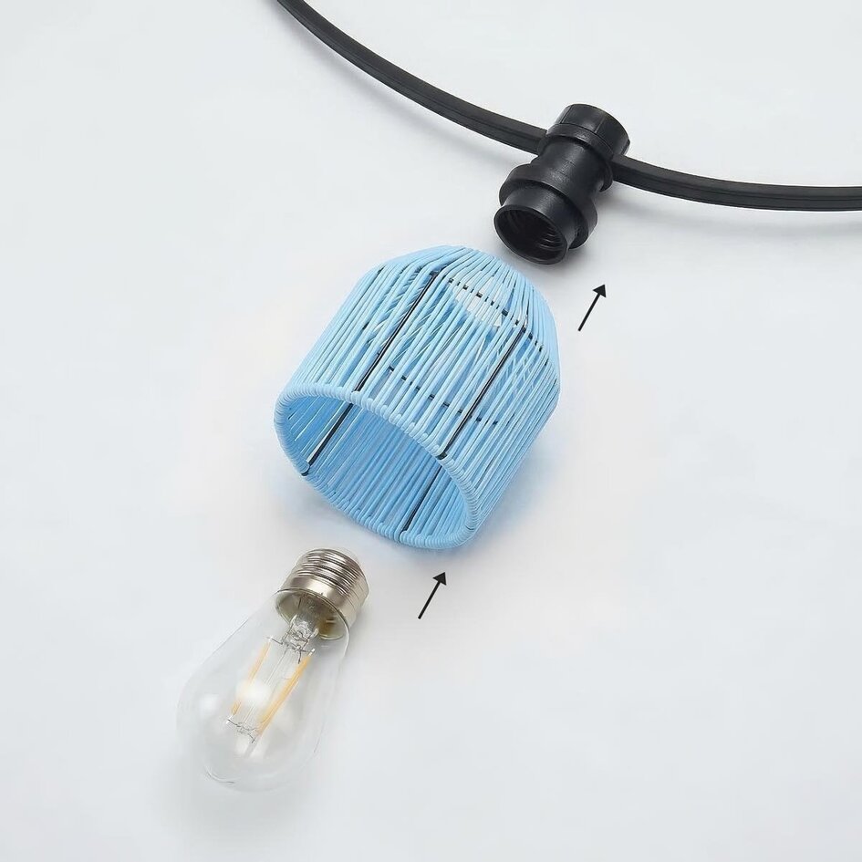 Abat-jour aspect rotin pour guirlande guinguette, bleu clair