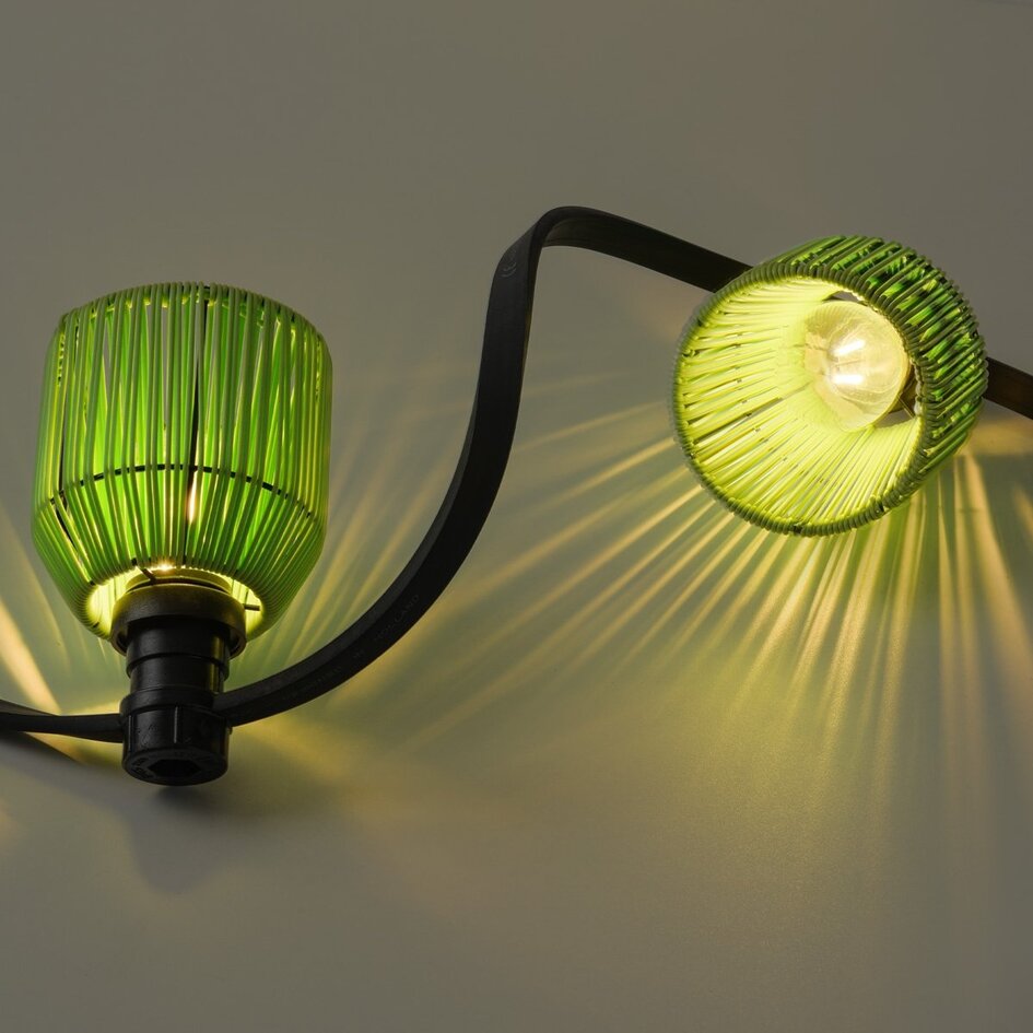 Abat-jour aspect rotin pour guirlande guinguette, vert