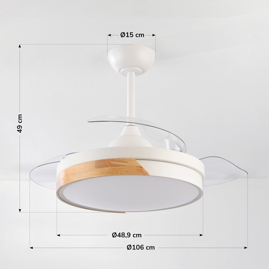 Ventilateur de plafond Vjetar avec LED intégrée et pales escamotables - blanc