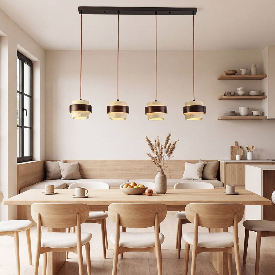 Suspension à 4 lumières Mavero en ciment et bois