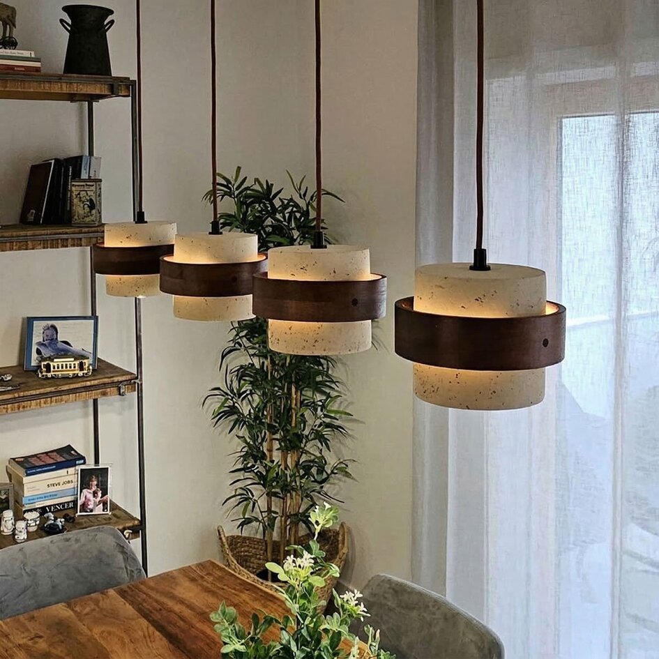Suspension Mavero à 4 lumières - ciment et bois