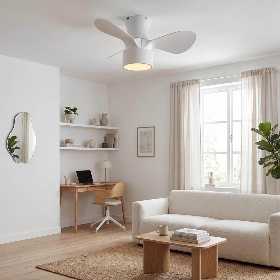 Ventilateur de plafond compact Vejas avec LED intégrée - blanc
