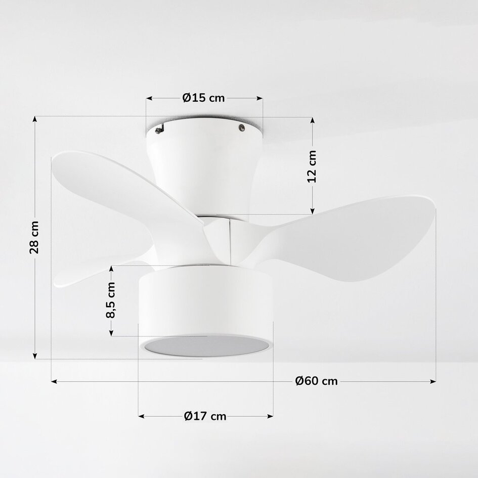 Ventilateur de plafond compact Vejas avec LED intégrée - blanc
