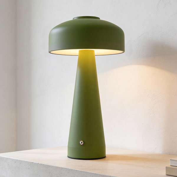 Lampe champignon rechargeable Soma verte avec variateur tactile et lumière réglable