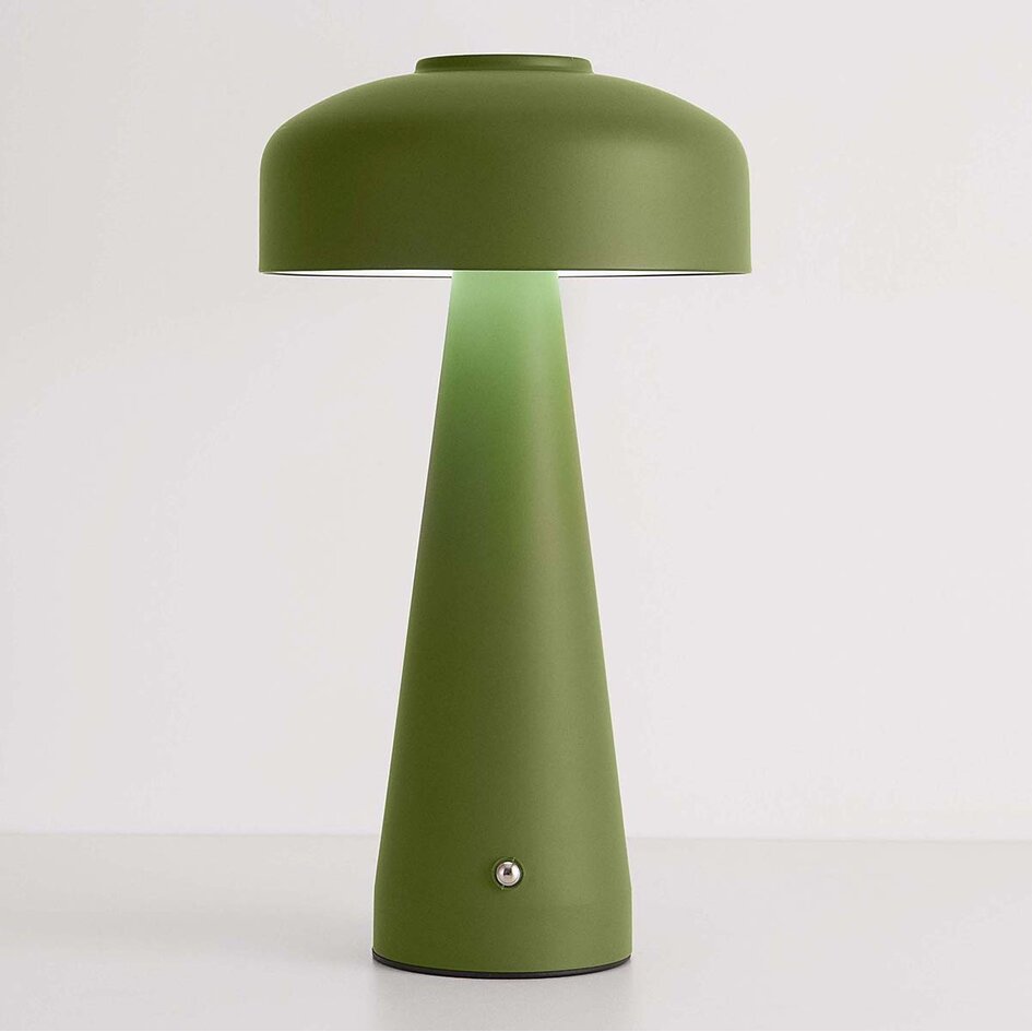 Lampe champignon rechargeable Soma verte avec variateur tactile et lumière réglable
