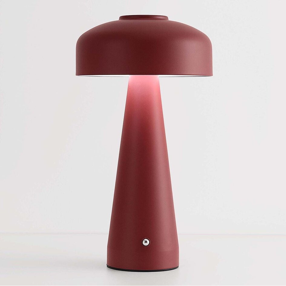 Lampe champignon rechargeable Soma en rouge avec variateur tactile et couleur de lumière réglable