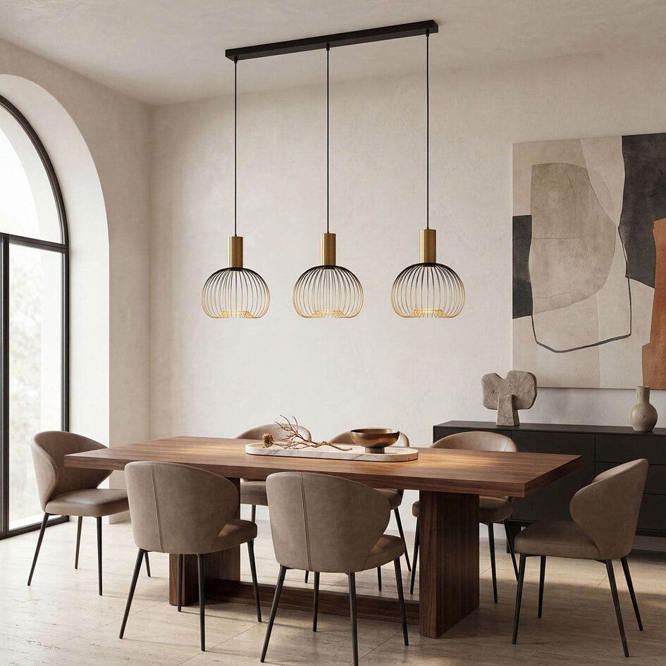 Suspension moderne Nobles noir avec métal doré, 3 lumières