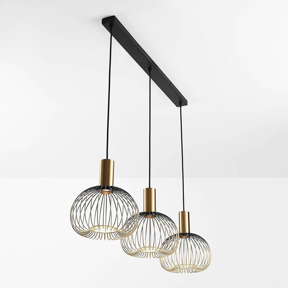 Suspension moderne Nobles noir avec métal doré, 3 lumières
