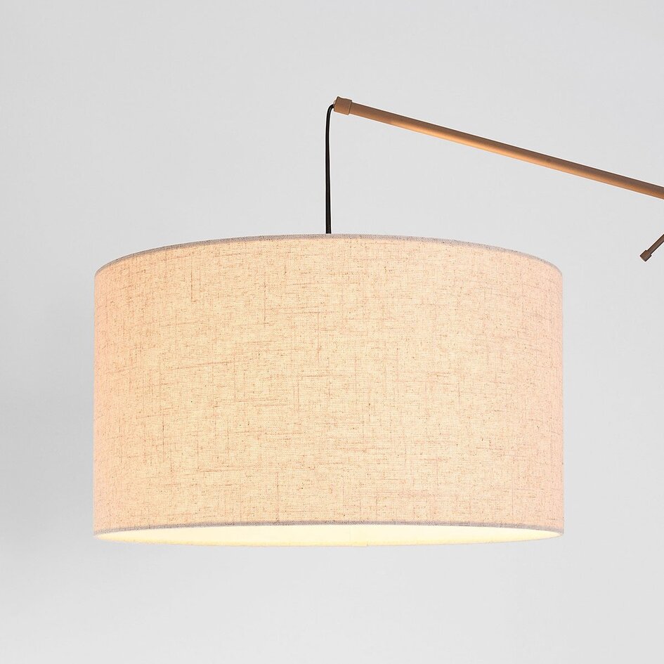 Lampadaire Narae taupe avec bras réglable et abat-jour en lin