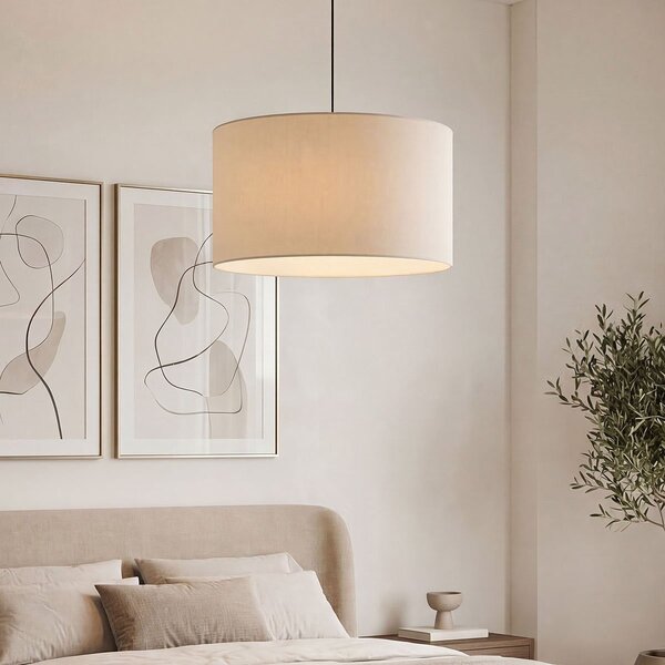 Suspension Aureo beige avec abat-jour en lin et effet travertin