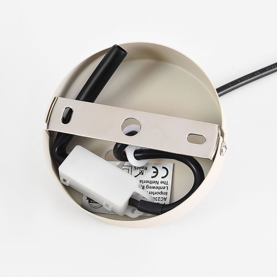 Suspension Aureo beige avec abat-jour en lin et effet travertin