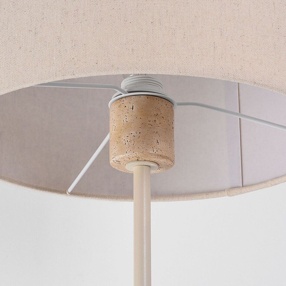 Lampadaire Auras avec abat-jour en lin beige et effet travertin