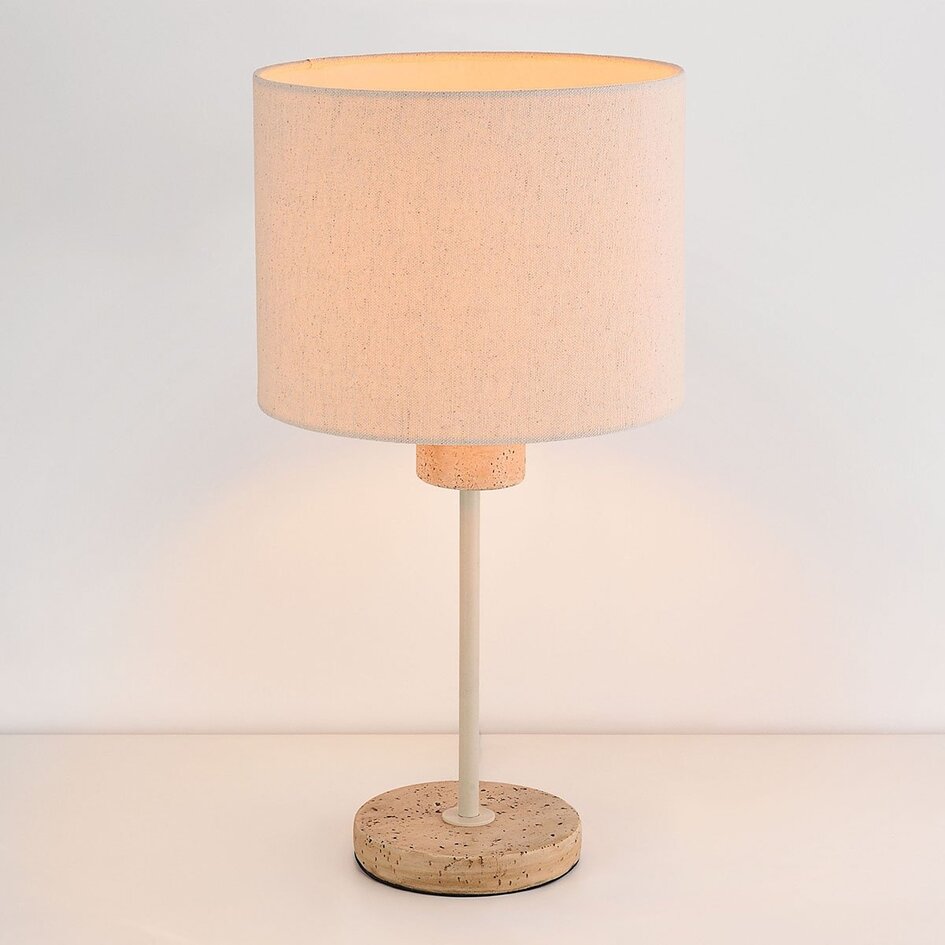 Lampe de table Aurea beige avec abat-jour en lin et effet travertin