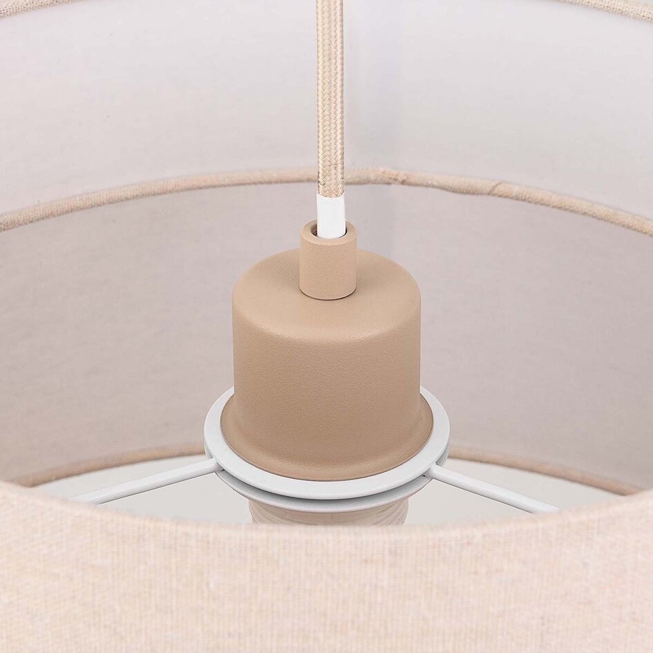 Suspension Corra beige avec abat-jour en lin superposé