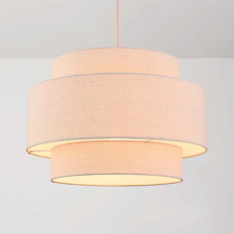 Suspension Corra beige avec abat-jour en lin superposé