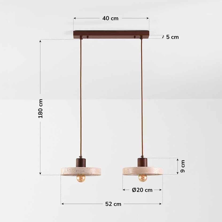Suspension Japandi Salvi à 2 lumières en travertin (pierre naturelle) et bois