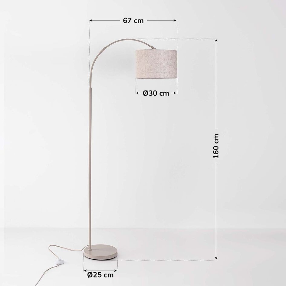 Lampadaire arc moderne Lerava beige avec abat-jour en lin