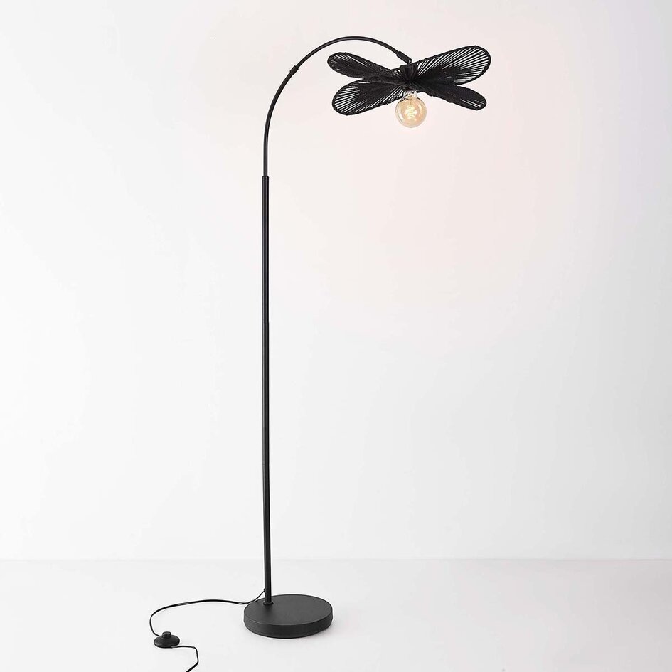 Lampe à arc Sarah noire avec abat-jour en corde de papier