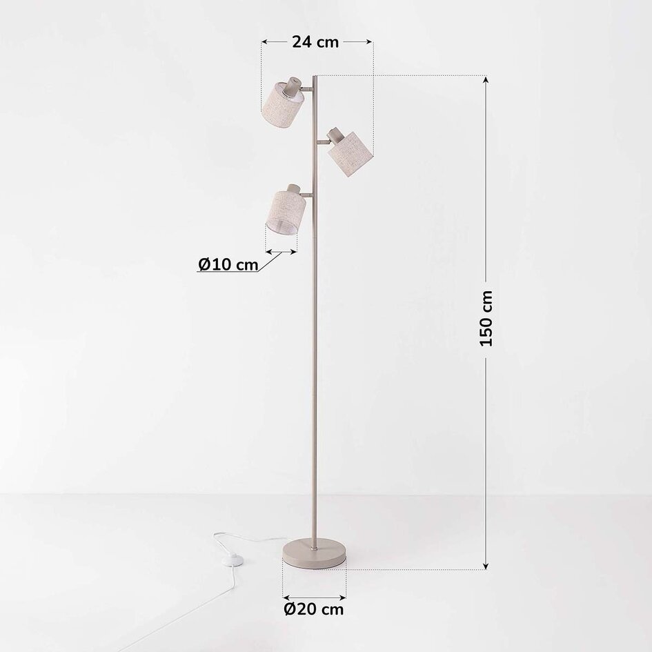 Lampadaire beige Avane à 3 lumières avec abat-jours en lin réglables