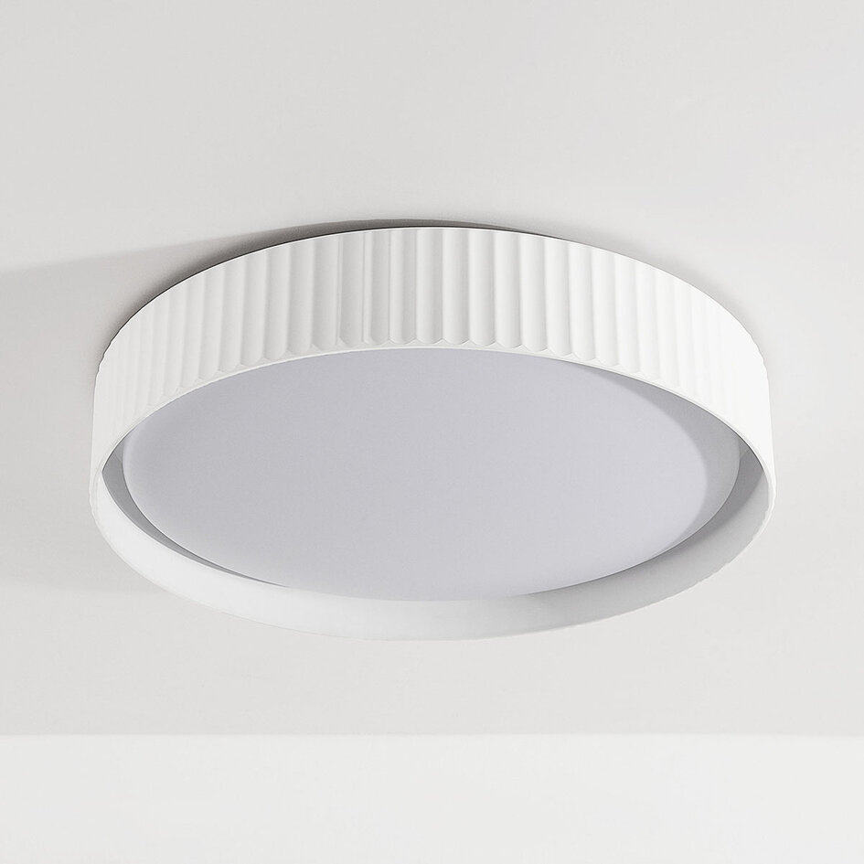 Plafonnier Palomo blanc avec bord nervuré et LEDs dimmable à 3 étapes