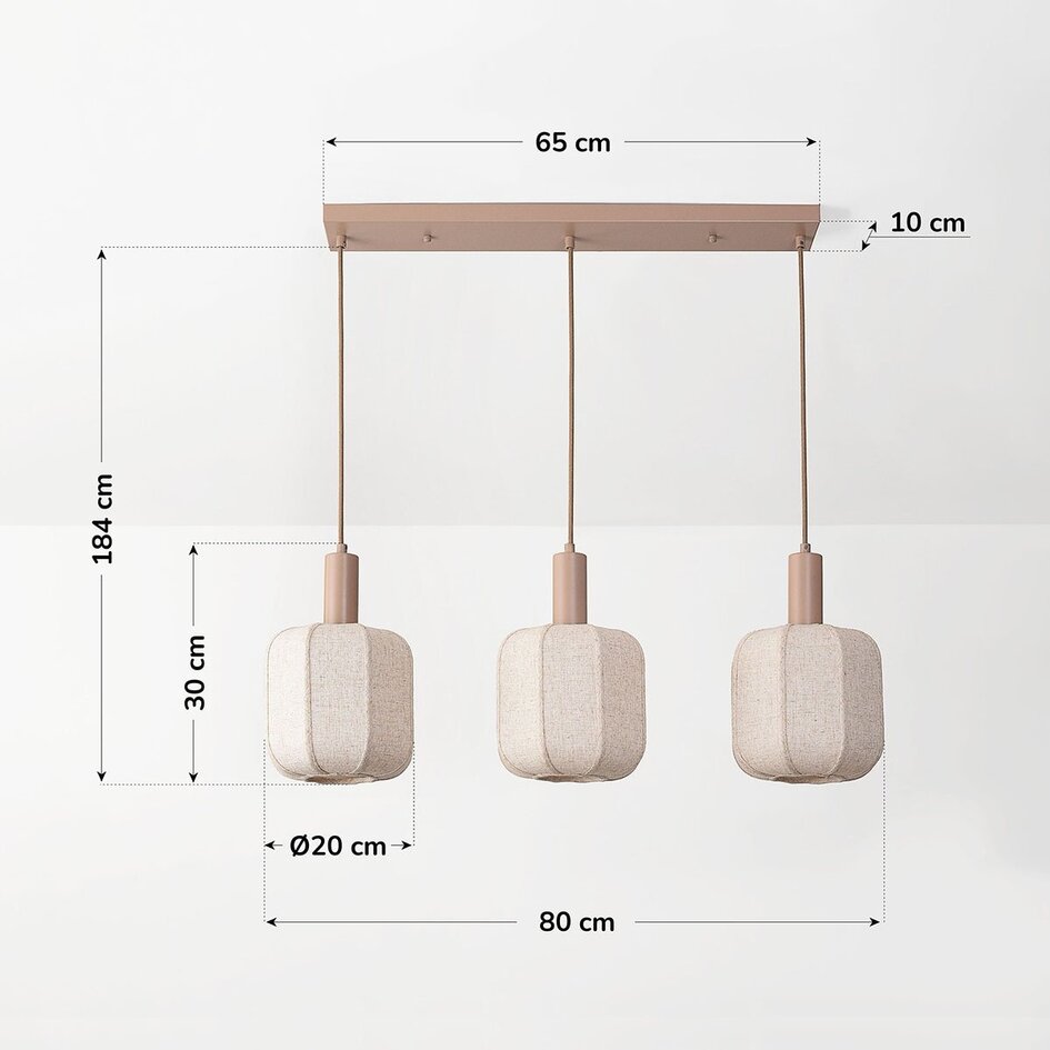 Suspension Syvra 3 lumières en tissu - taupe