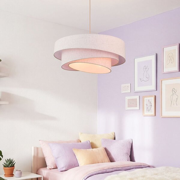 Design suspension Nerai beige avec trois abat-jours en lin superposés