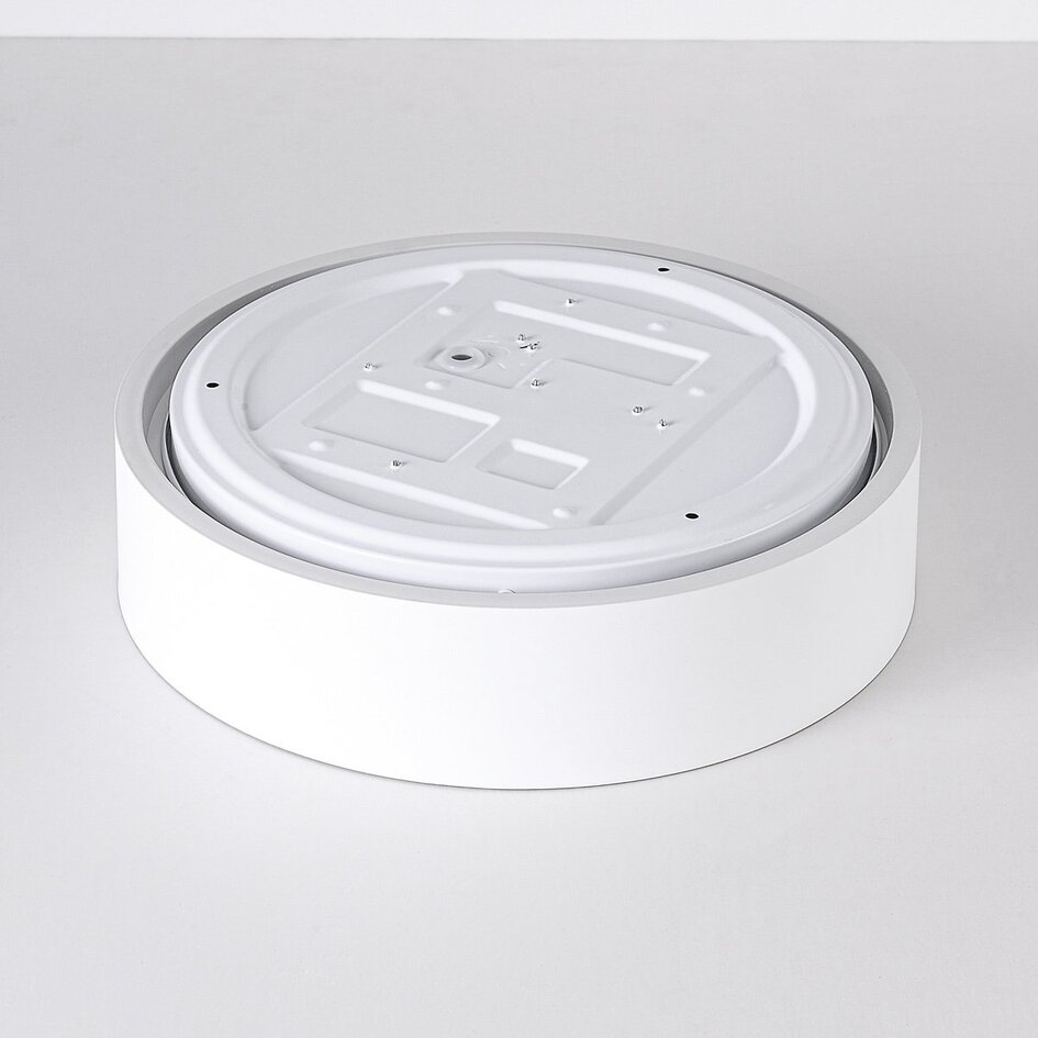 Plafonnier LED Larios, variateur à 3 niveaux Ø29 cm - blanc, accent bois