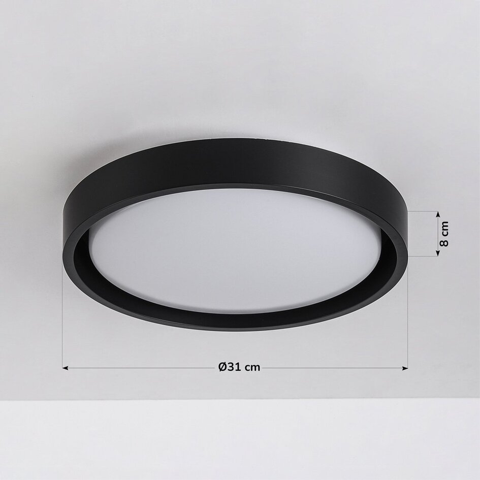 Plafonnier LED Ricardo, variateur à 3 niveaux Ø31 cm - noir