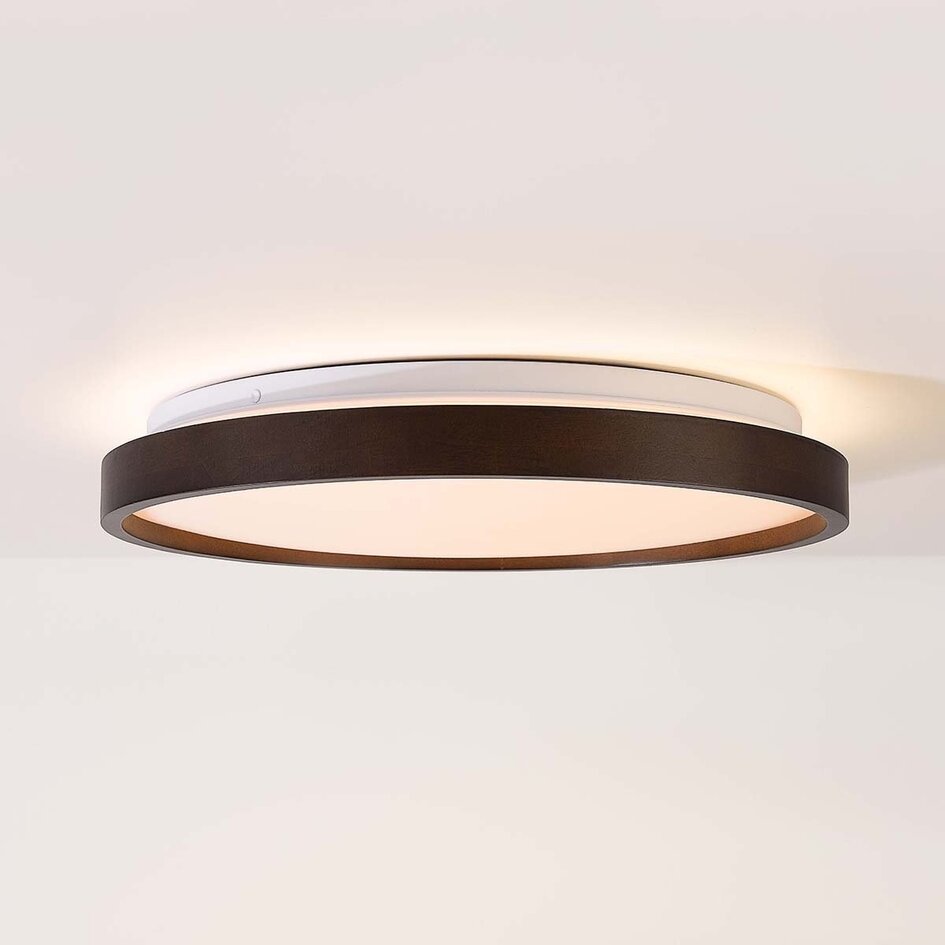 Plafonnier Nerio aspect noyer – dimmable à 3 étapes Ø39,5 cm