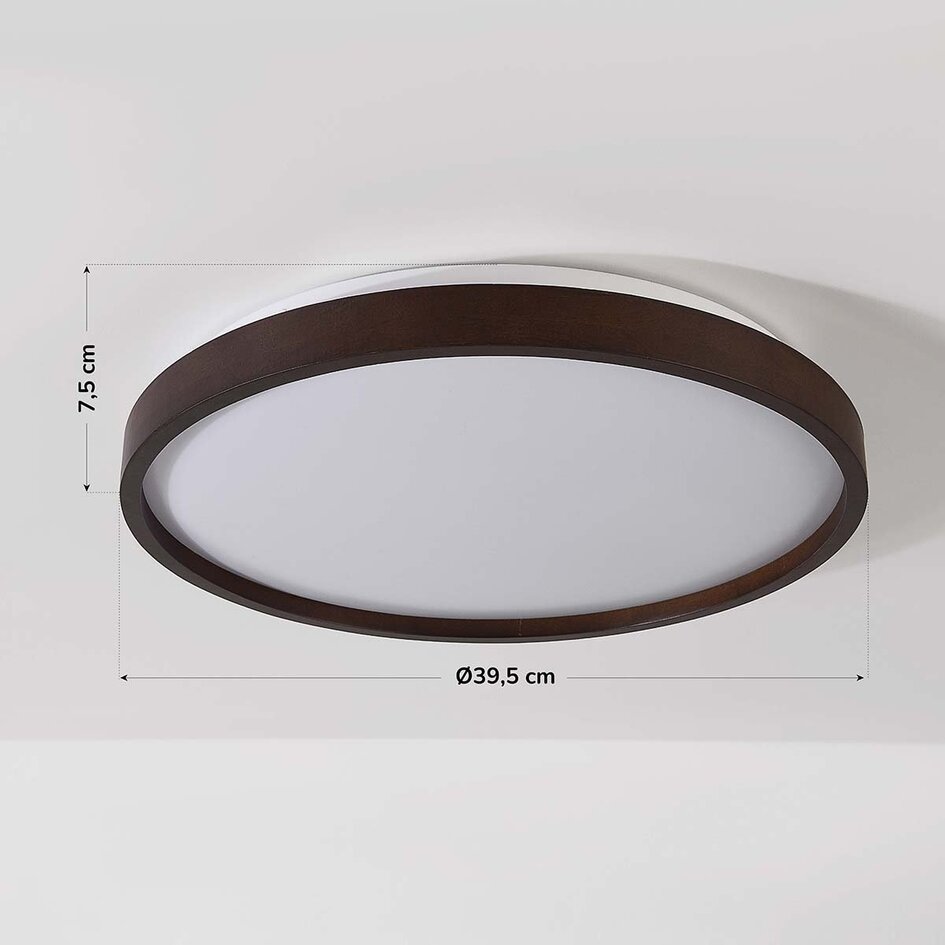 Plafonnier Nerio Ø39,5 cm - aspect noyer, variateur à 3 niveaux
