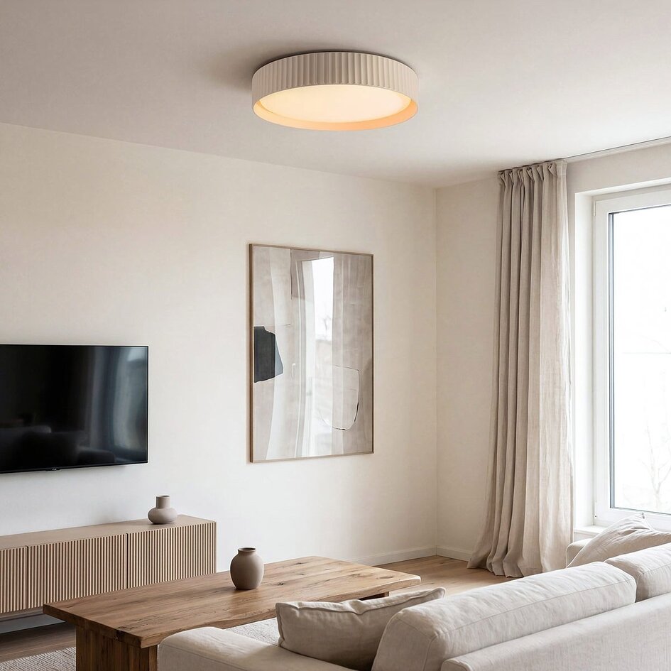 Plafonnier Palomo beige à bord strié, variateur à 3 niveaux