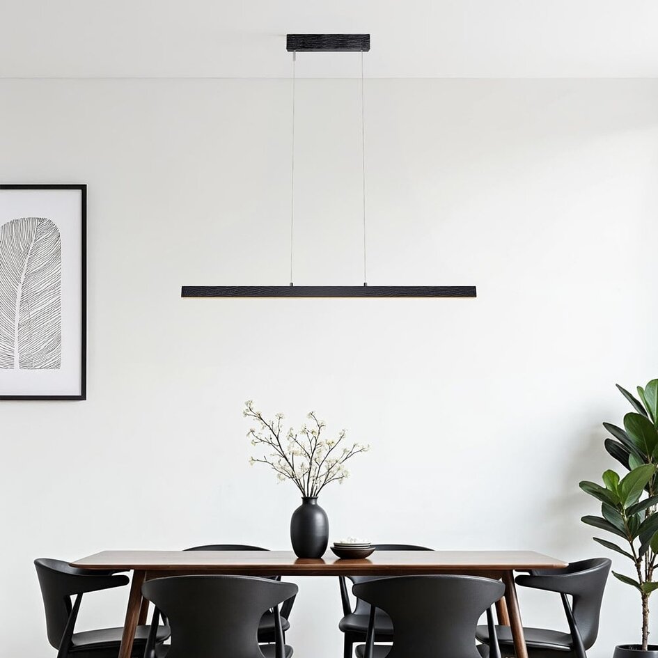 Suspension minimaliste réglable Andre, noir avec motif bois - LED dimmables en 3 étapes