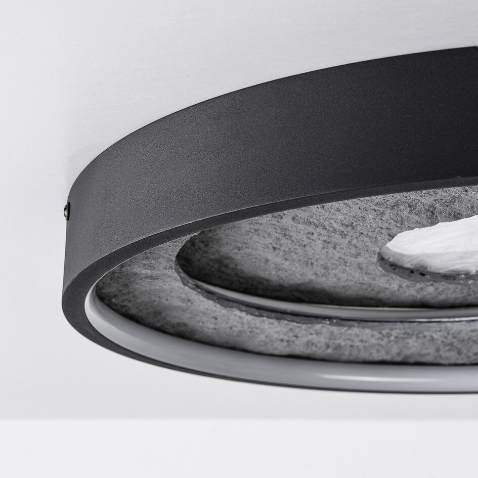 Plafonnier moderne Cercul en noir à effet pierre gris