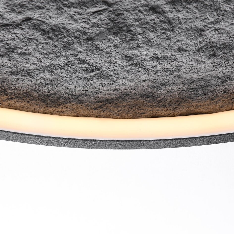 Plafonnier Cercul noir avec LED à 3 niveaux de gradation et effet pierre grise, Ø40 cm, 29W