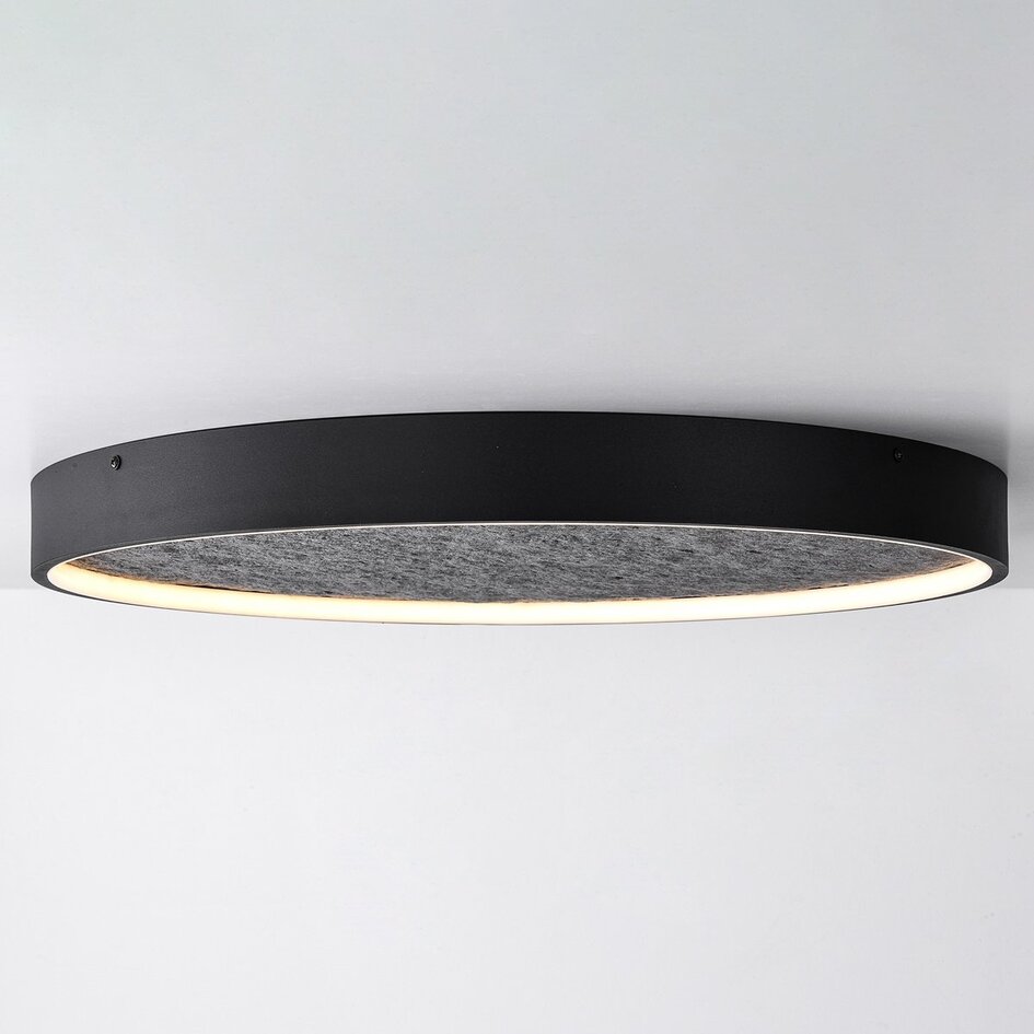 Plafonnier Cercul noir avec LED à 3 niveaux de gradation et effet pierre grise, Ø40 cm, 29W