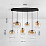 Suspension Opale 6 lumières à verre ombré ambré