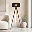 Lampadaire trépied Oakly avec abat-jour en bois - aspect noyer