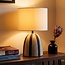 Lampe de table Miora en céramique rayée à abat-jour en tissu beige