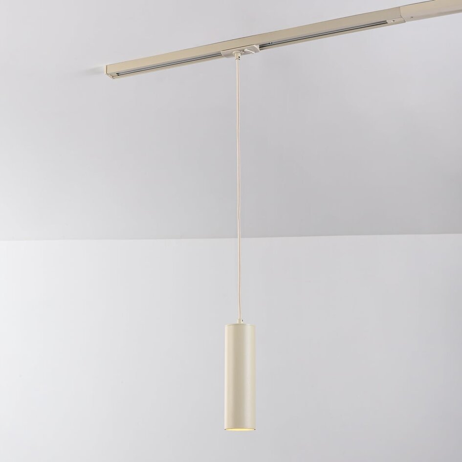 Suspension tube Simon beige pour éclairage sur rail monophasé