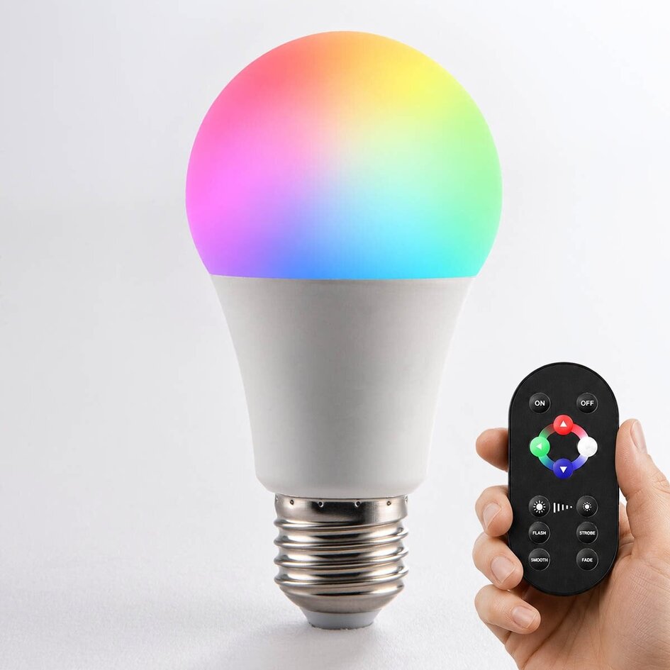 Ampoule LED E27 dimmable avec télécommande 7W, blanc laiteux, Ø60 - RGB et 3000K
