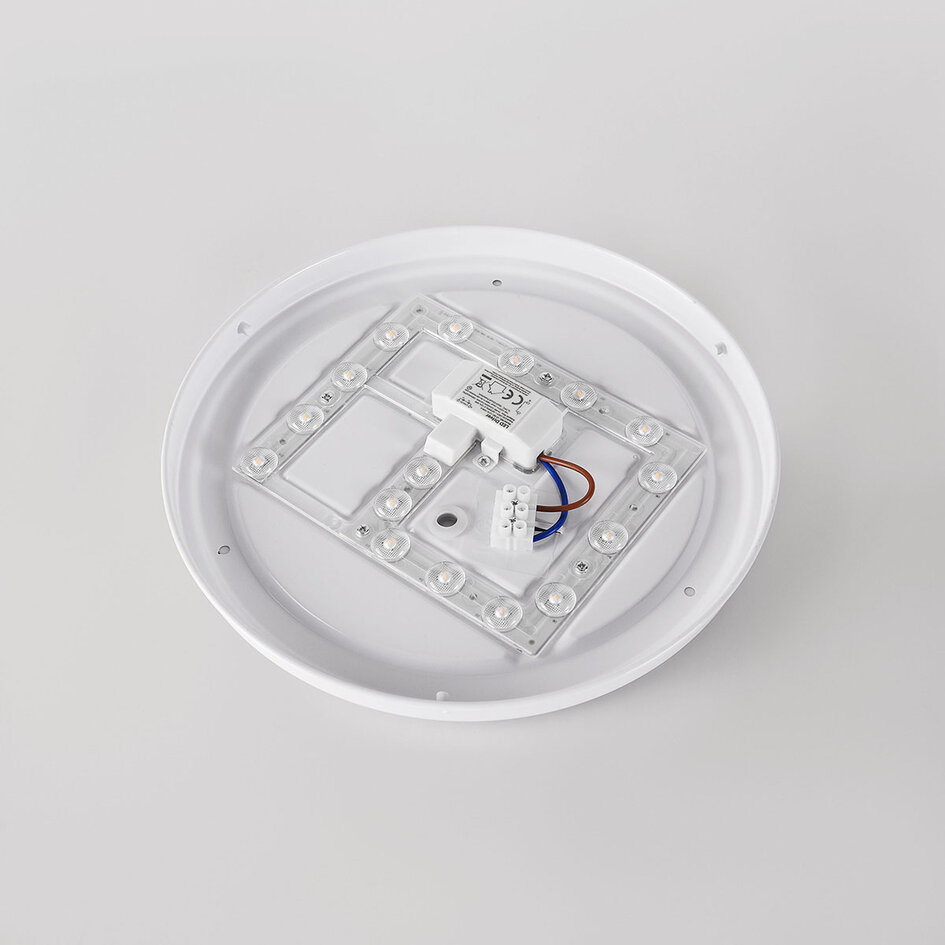 Plafonnier Nardia à LED intégrée, variable sur 3 niveaux Ø29 cm en beige à accent bois