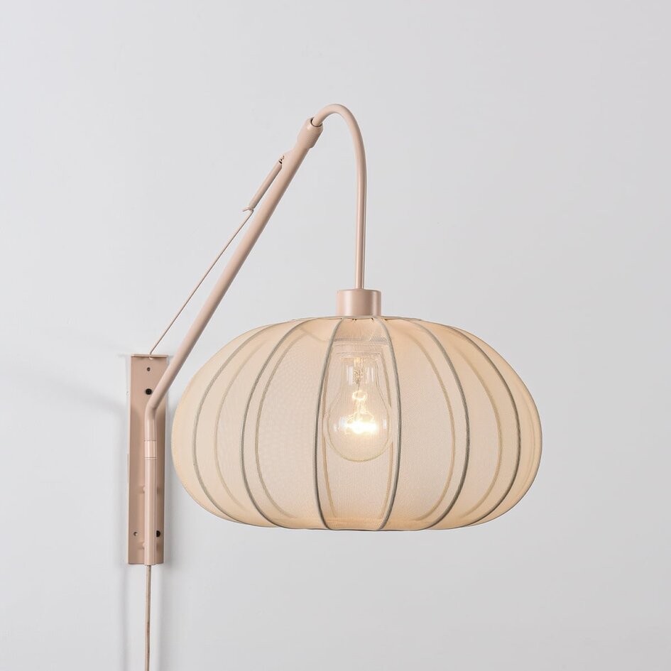 Applique murale réglable Brandel - abat-jour rond en tissu beige clair