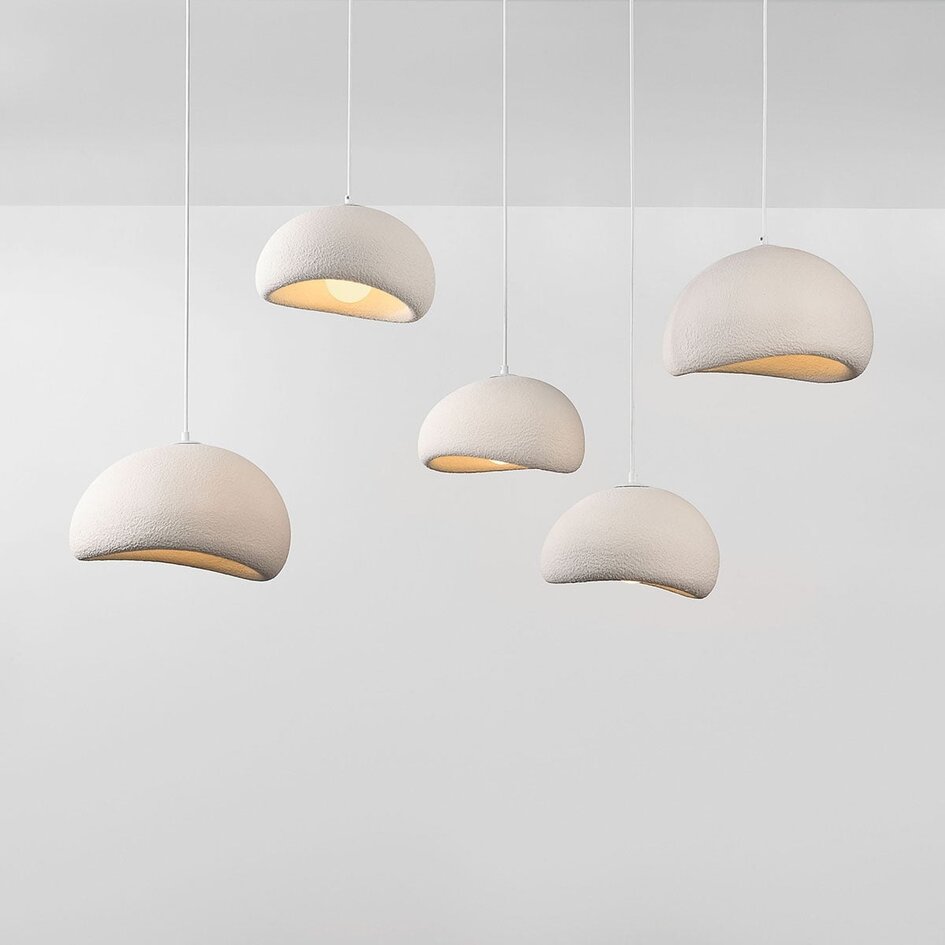 Suspension 5 lumières Wabi Sabi Klori blanc effet pierre