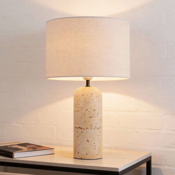 Lampe de table Seraphina avec abat-jour en lin et pied en céramique effet travertin